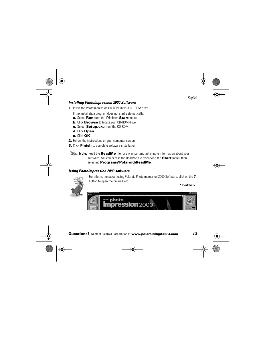 Installing photoimpression 2000 software, Using photoimpression 2000 software | Polaroid Flash 640 SE User Manual | Page 15 / 80