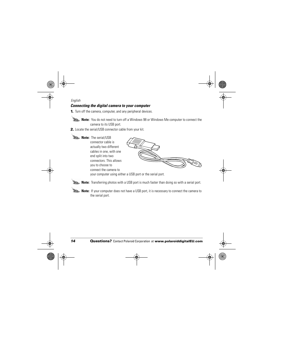 Connecting the digital camera to your computer | Polaroid Flash 640 SE User Manual | Page 16 / 80
