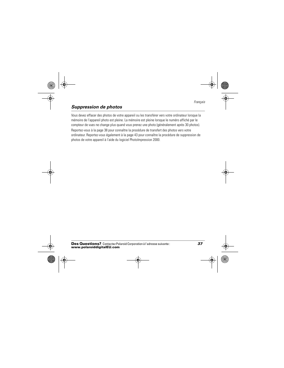 Suppression de photos | Polaroid Flash 640 SE User Manual | Page 39 / 80