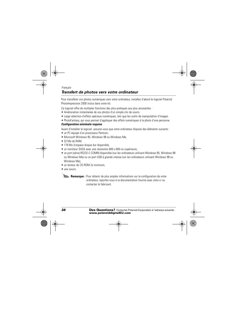 Transfert de photos vers votre ordinateur | Polaroid Flash 640 SE User Manual | Page 40 / 80