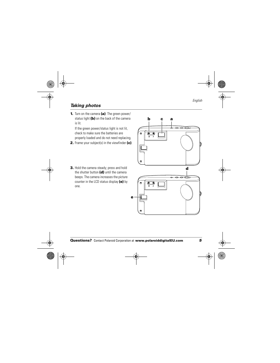 Taking photos | Polaroid Flash 640 SE User Manual | Page 7 / 80