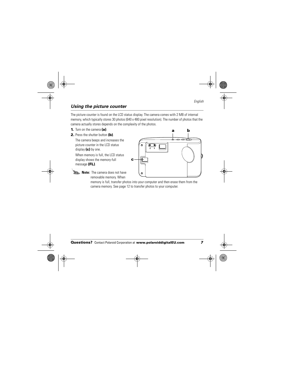 Using the picture counter | Polaroid Flash 640 SE User Manual | Page 9 / 80