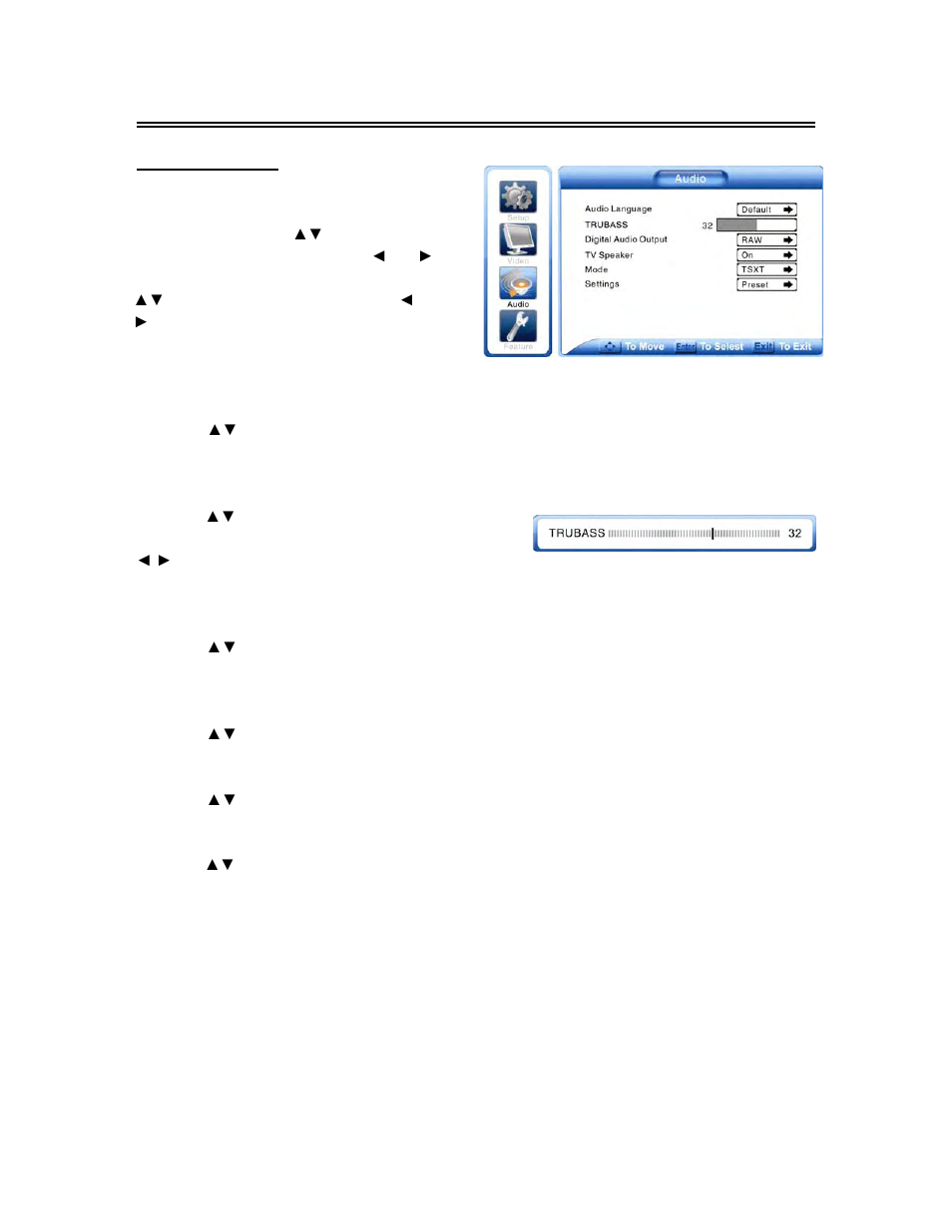 System setup and operation(continued), Audio setting | Polaroid FXM-2611C User Manual | Page 28 / 46