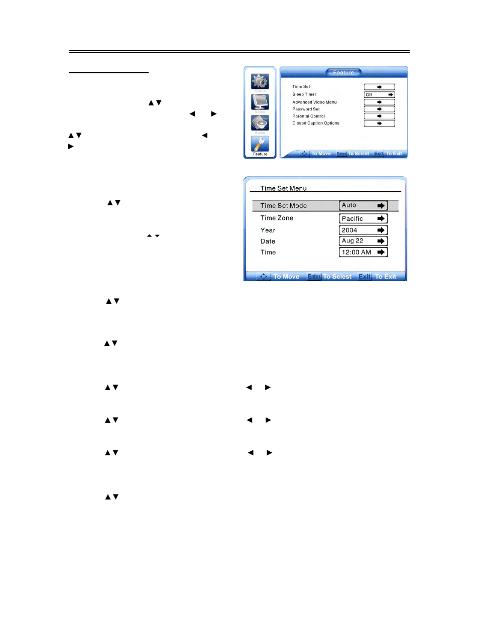 System setup and operation(continued), Feature setting | Polaroid FXM-2611C User Manual | Page 29 / 46