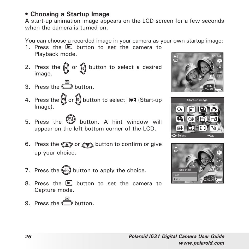Choosing a startup image | Polaroid I631 User Manual | Page 26 / 113