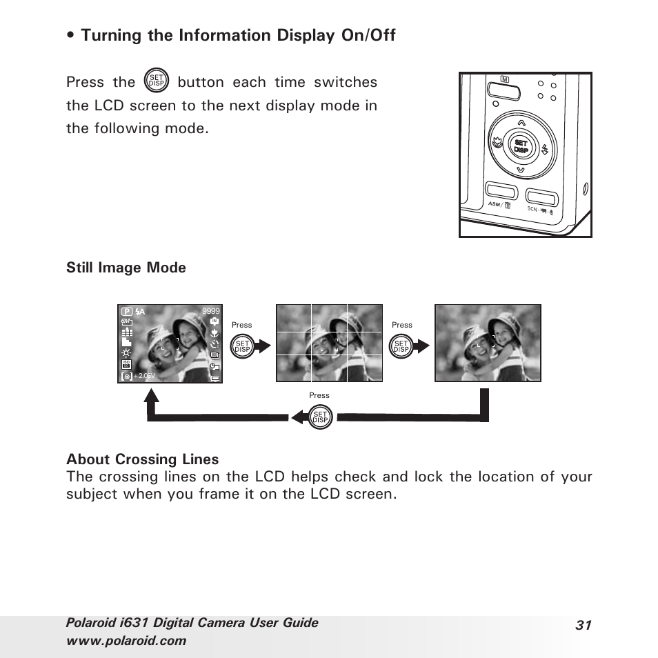 Turning the information display on/off | Polaroid I631 User Manual | Page 31 / 113