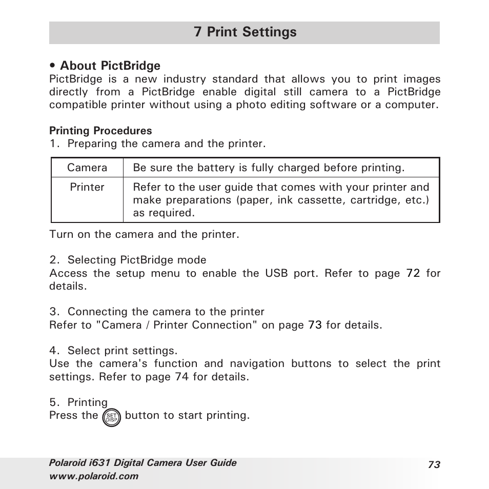 7 print settings | Polaroid I631 User Manual | Page 73 / 113