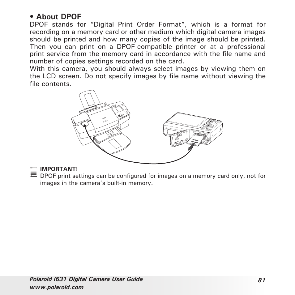 About dpof | Polaroid I631 User Manual | Page 81 / 113