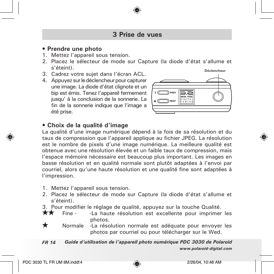 3 prise de vues | Polaroid PDC 3030 User Manual | Page 110 / 145