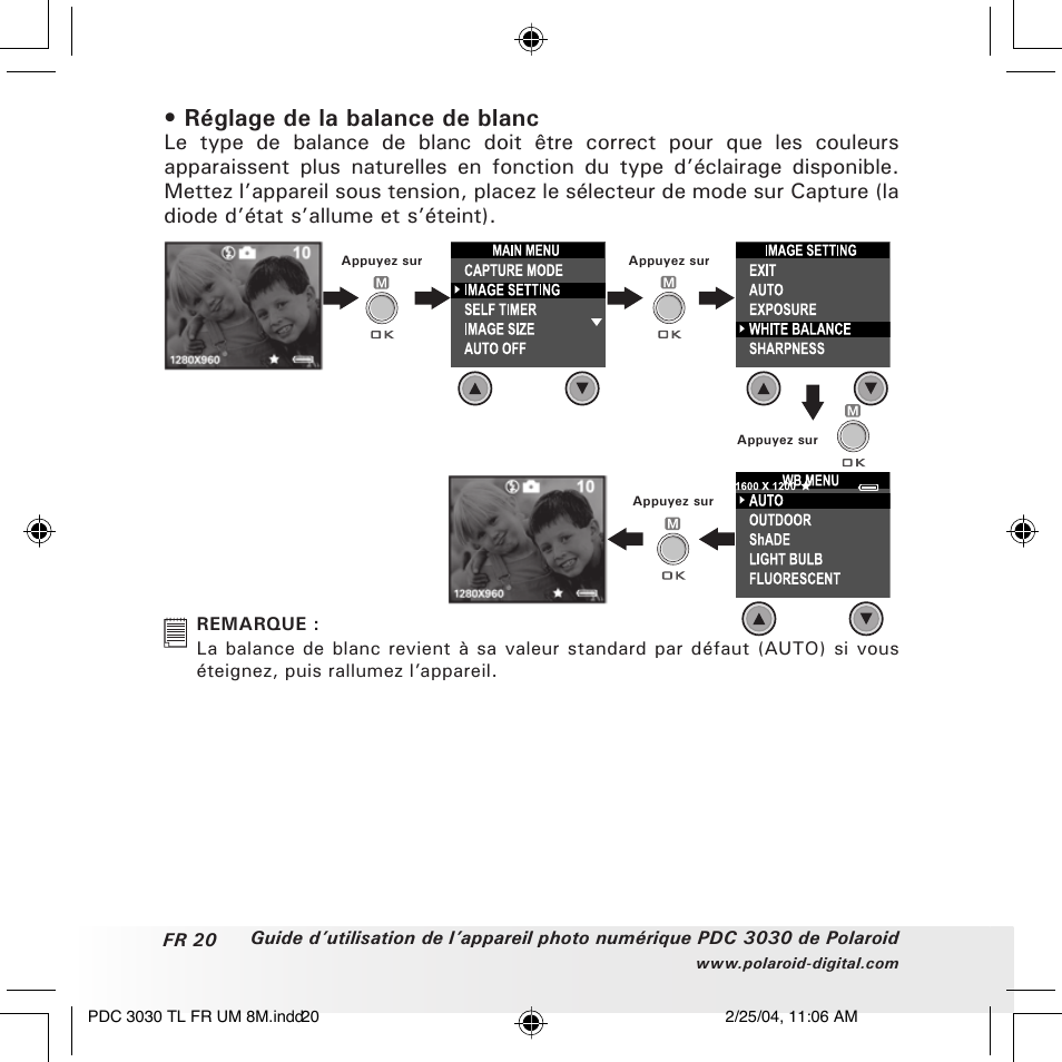 Réglage de la balance de blanc | Polaroid PDC 3030 User Manual | Page 116 / 145