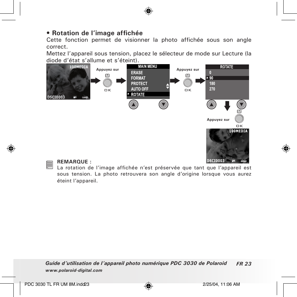 Rotation de l’image affichée | Polaroid PDC 3030 User Manual | Page 119 / 145