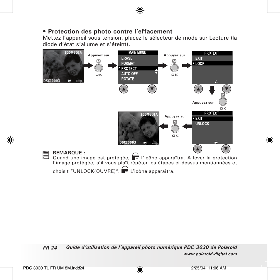 Protection des photo contre l’effacement | Polaroid PDC 3030 User Manual | Page 120 / 145