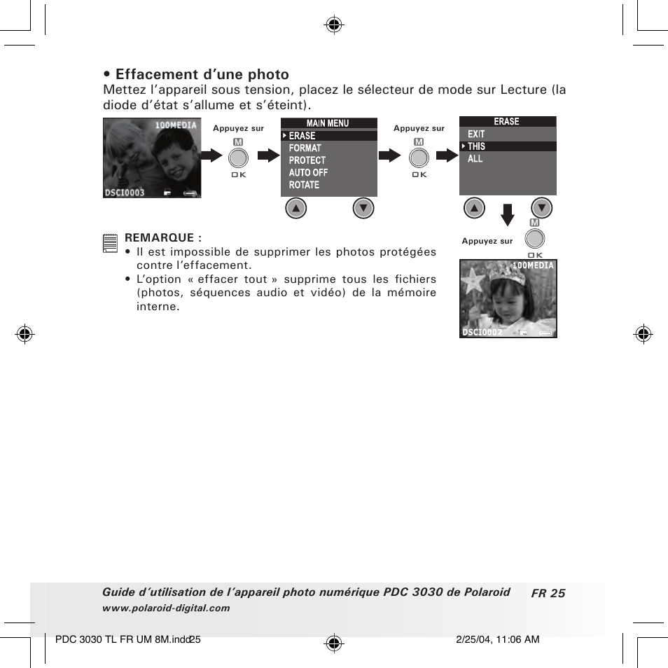 Effacement d’une photo | Polaroid PDC 3030 User Manual | Page 121 / 145