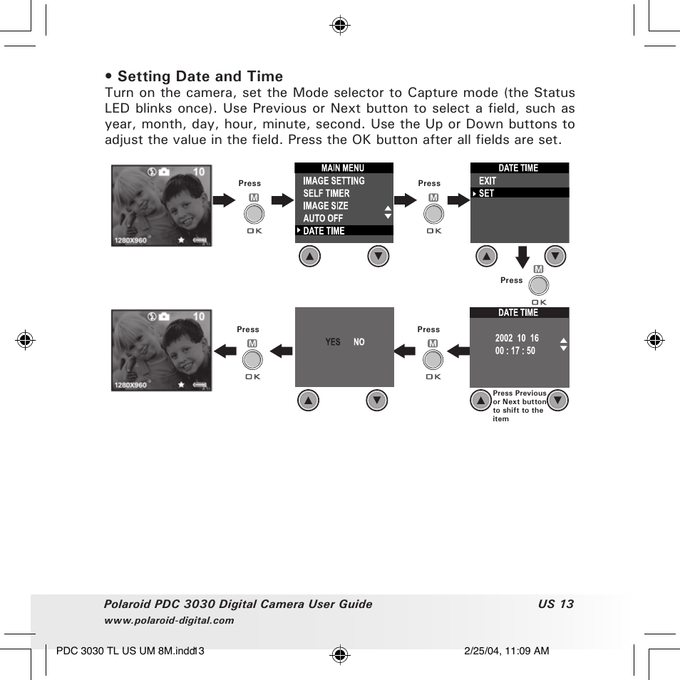 Setting date and time | Polaroid PDC 3030 User Manual | Page 13 / 145