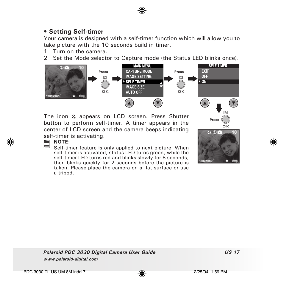 Setting self-timer | Polaroid PDC 3030 User Manual | Page 17 / 145