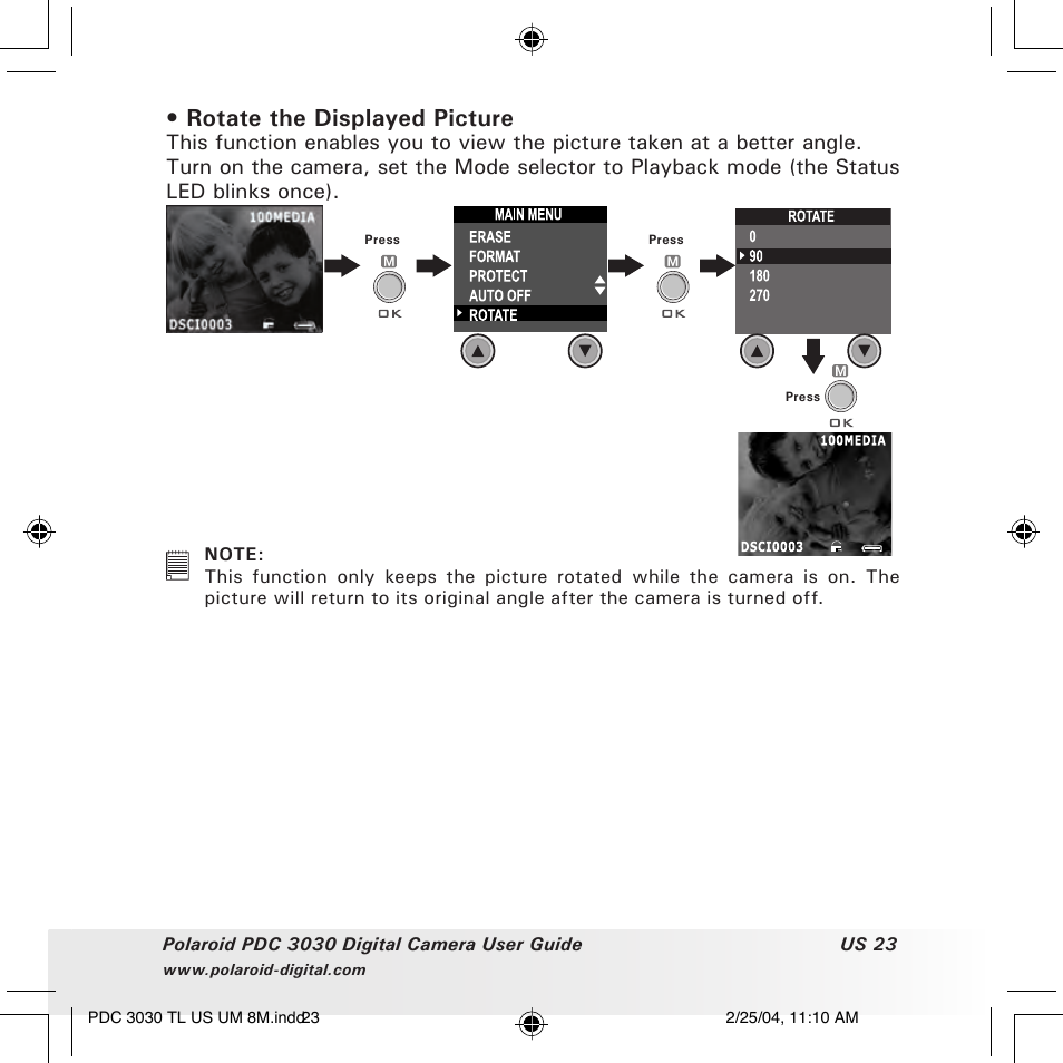 Rotate the displayed picture | Polaroid PDC 3030 User Manual | Page 23 / 145