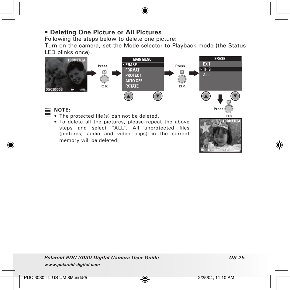 Deleting one picture or all pictures | Polaroid PDC 3030 User Manual | Page 25 / 145