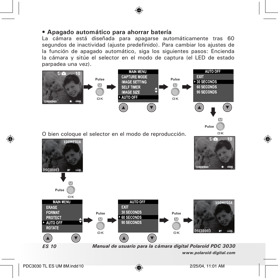 Apagado automático para ahorrar batería | Polaroid PDC 3030 User Manual | Page 58 / 145