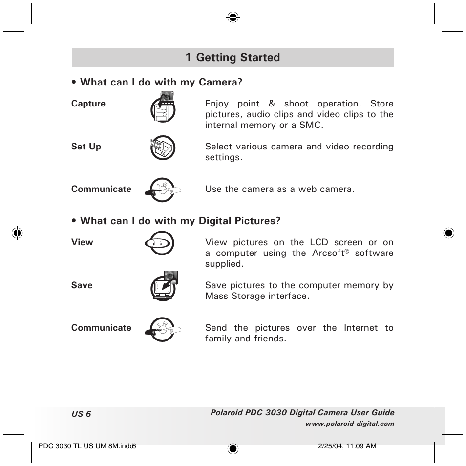 1 getting started | Polaroid PDC 3030 User Manual | Page 6 / 145