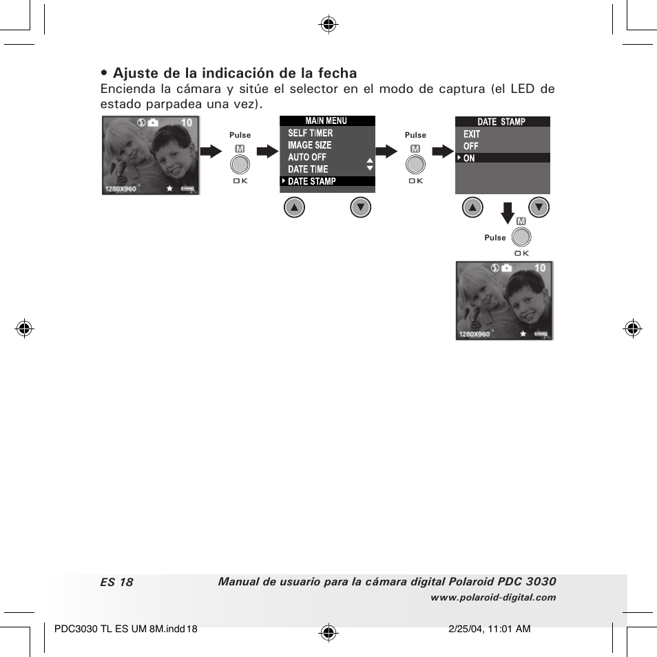 Ajuste de la indicación de la fecha | Polaroid PDC 3030 User Manual | Page 66 / 145