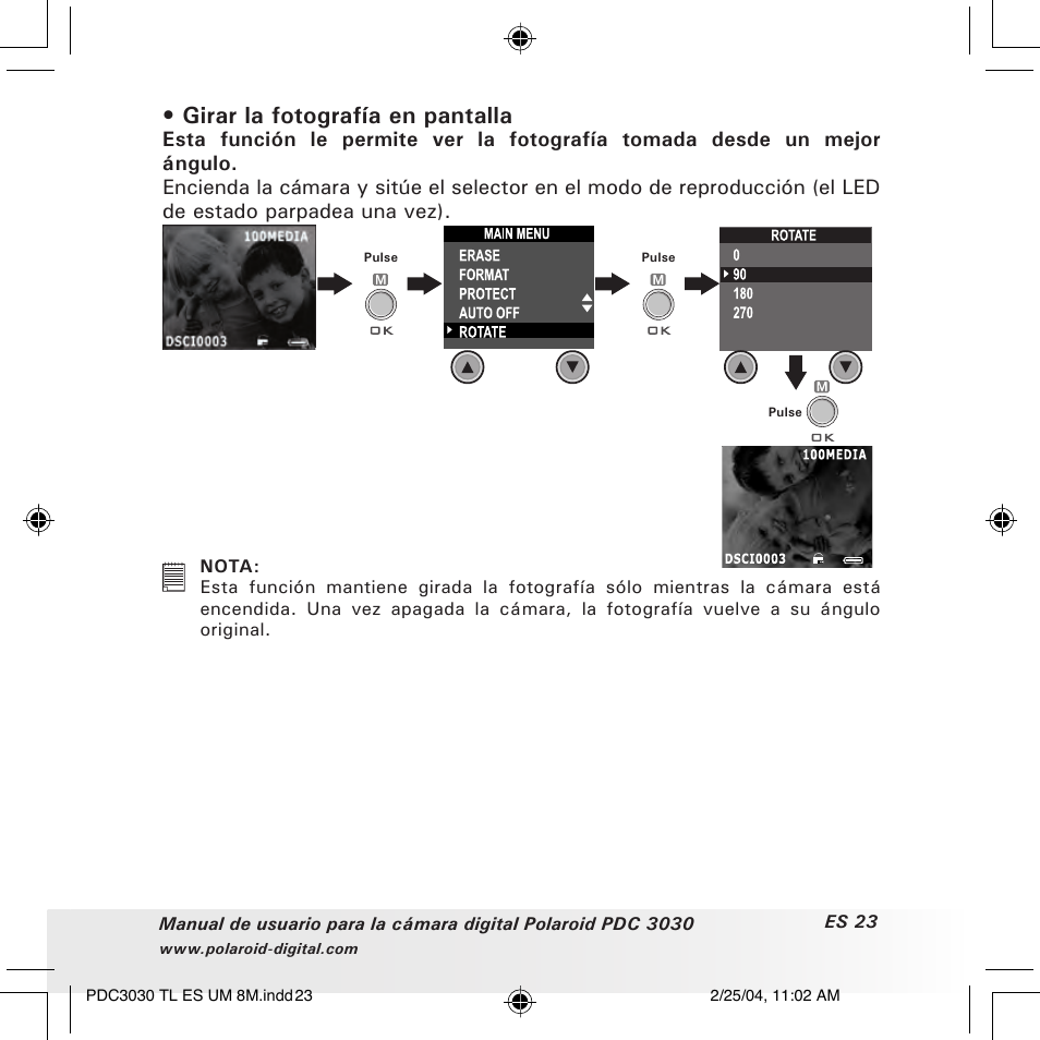 Girar la fotografía en pantalla | Polaroid PDC 3030 User Manual | Page 71 / 145