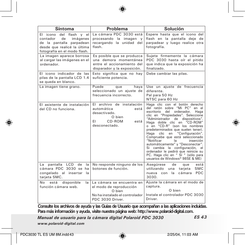 Síntoma problema solución | Polaroid PDC 3030 User Manual | Page 91 / 145