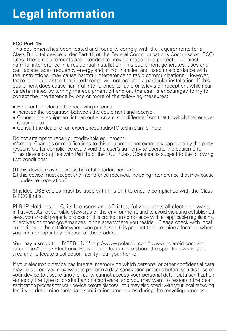 Legal information | Polaroid PMP281-8 User Manual | Page 12 / 14
