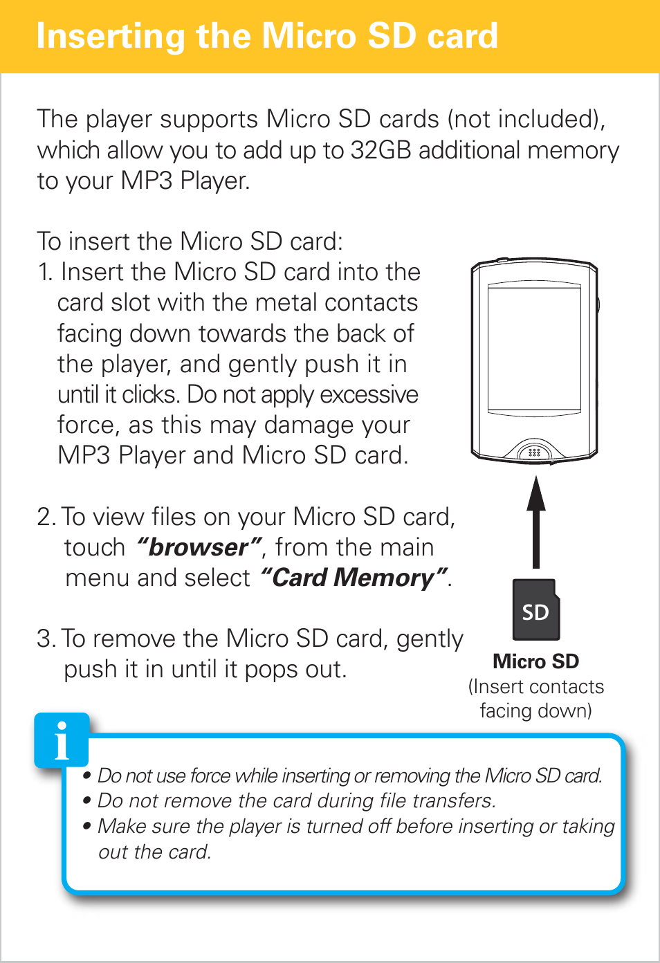 Inserting the micro sd card | Polaroid PMP281-8 User Manual | Page 5 / 14