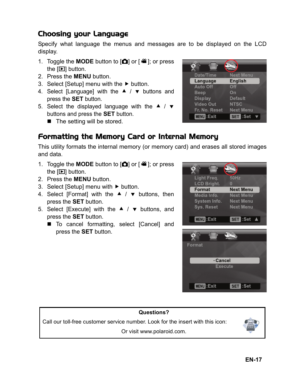 Choosing your language | Polaroid t833 User Manual | Page 18 / 45