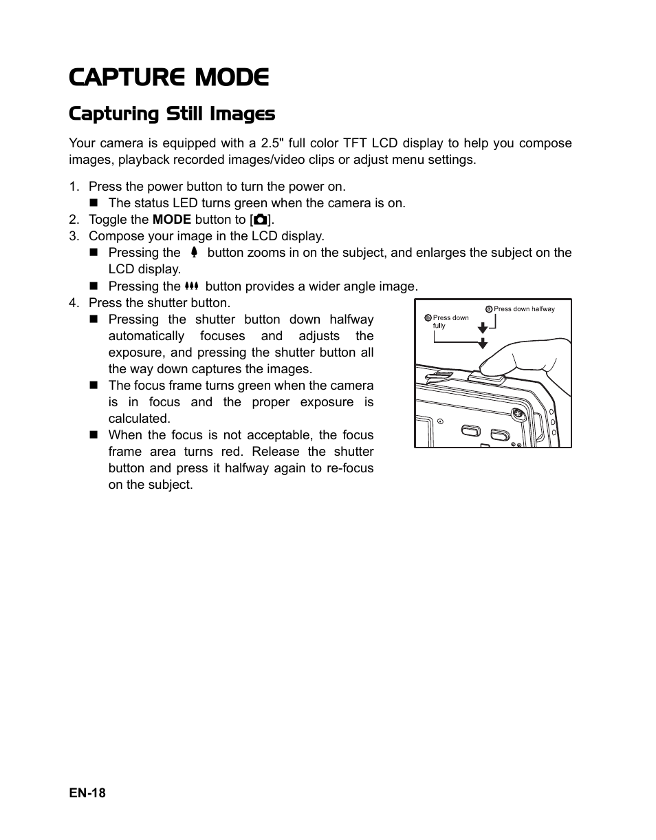 Capture mode, Capturing still images | Polaroid t833 User Manual | Page 19 / 45