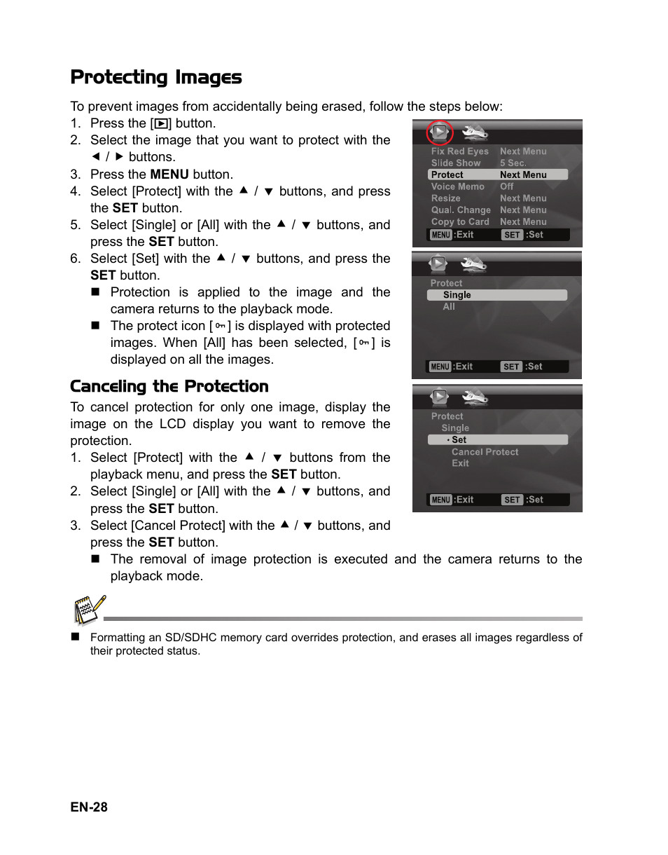 Protecting images, Canceling the protection | Polaroid t833 User Manual | Page 29 / 45