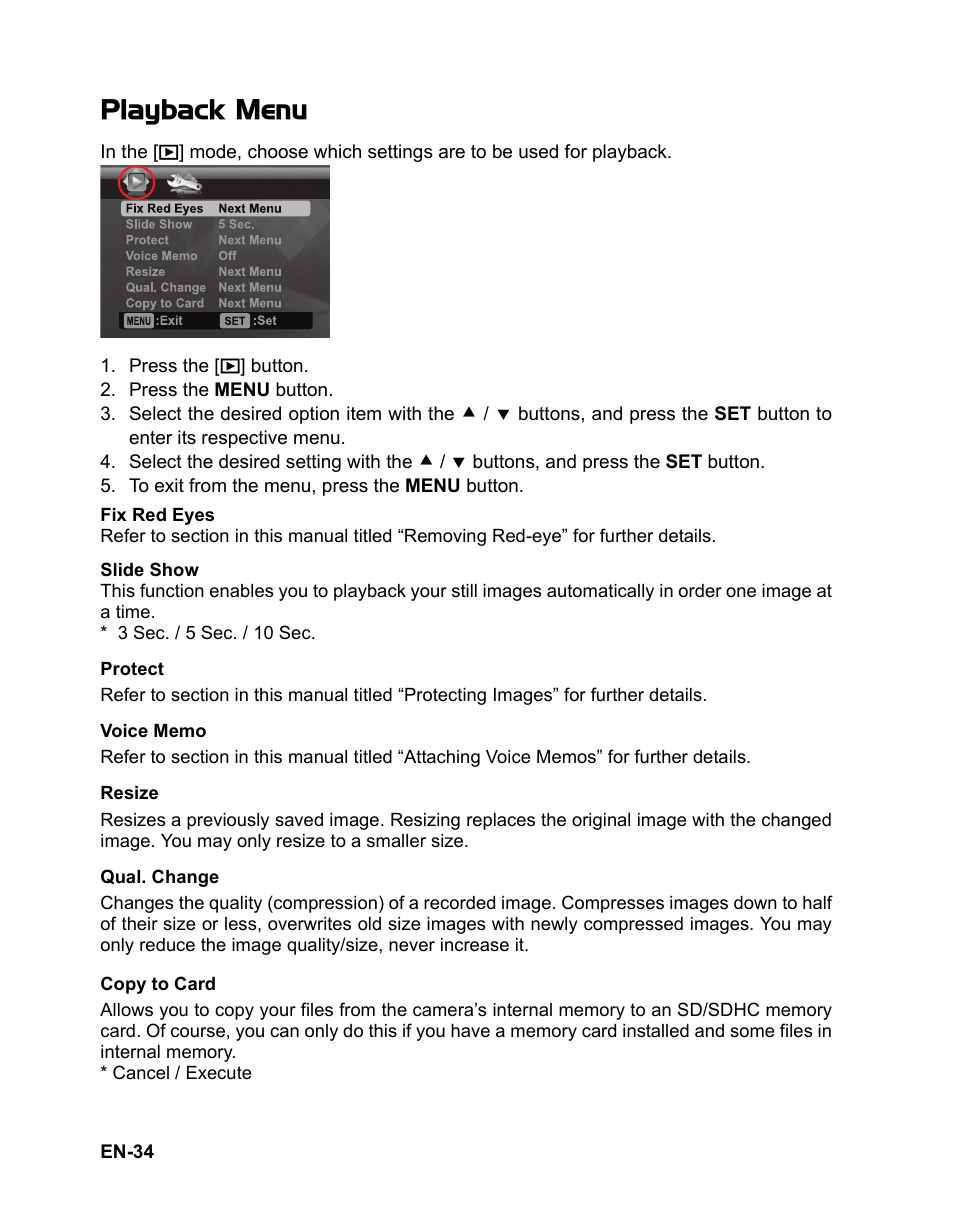 Playback menu | Polaroid t833 User Manual | Page 35 / 45