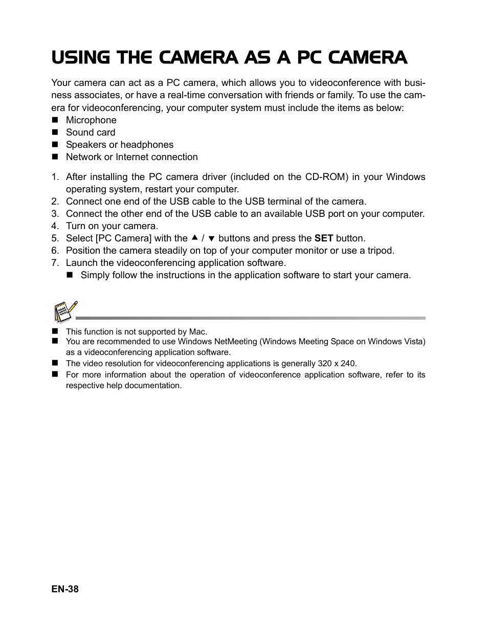 Using the camera as a pc camera | Polaroid t833 User Manual | Page 39 / 45