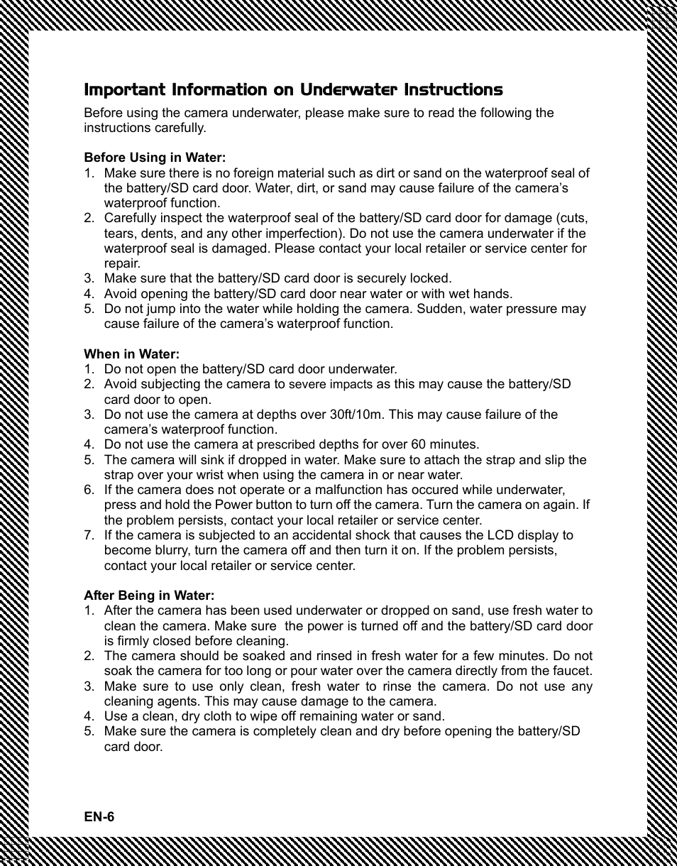 Important information on underwater instructions | Polaroid t833 User Manual | Page 7 / 45