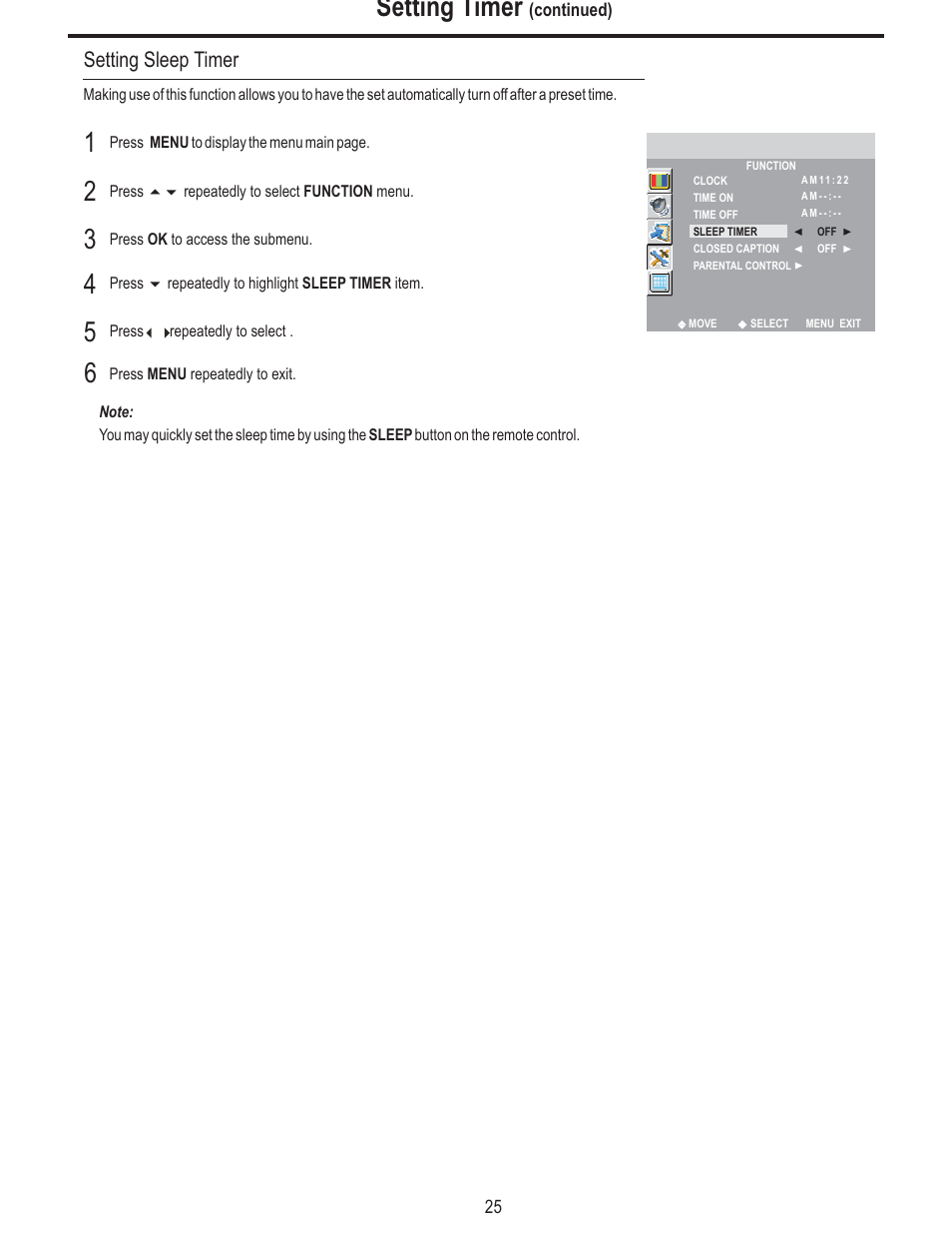 Setting timer, Setting sleep timer | Polaroid FLM-3225 User Manual | Page 28 / 42