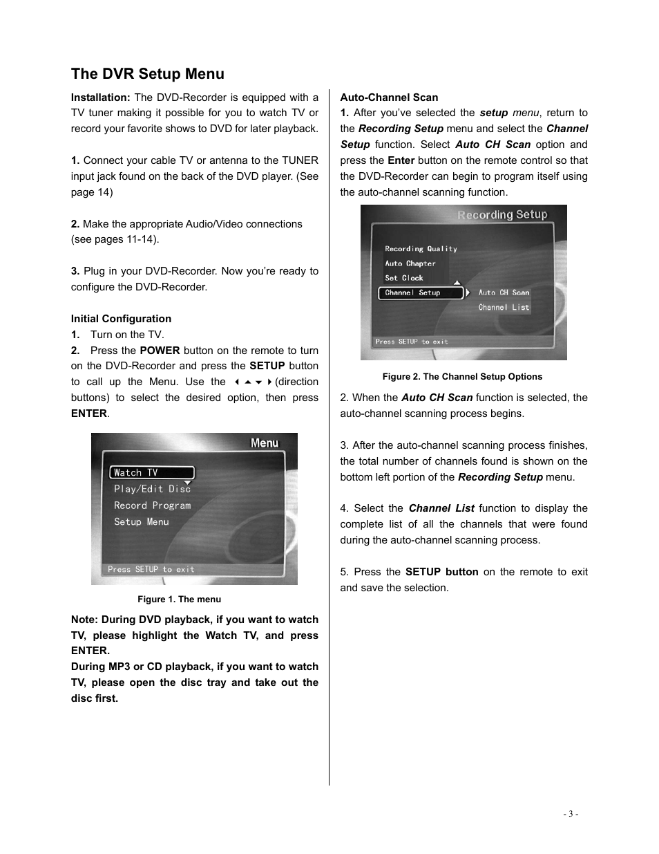 The dvr setup menu | Polaroid DVR-0800 User Manual | Page 15 / 29