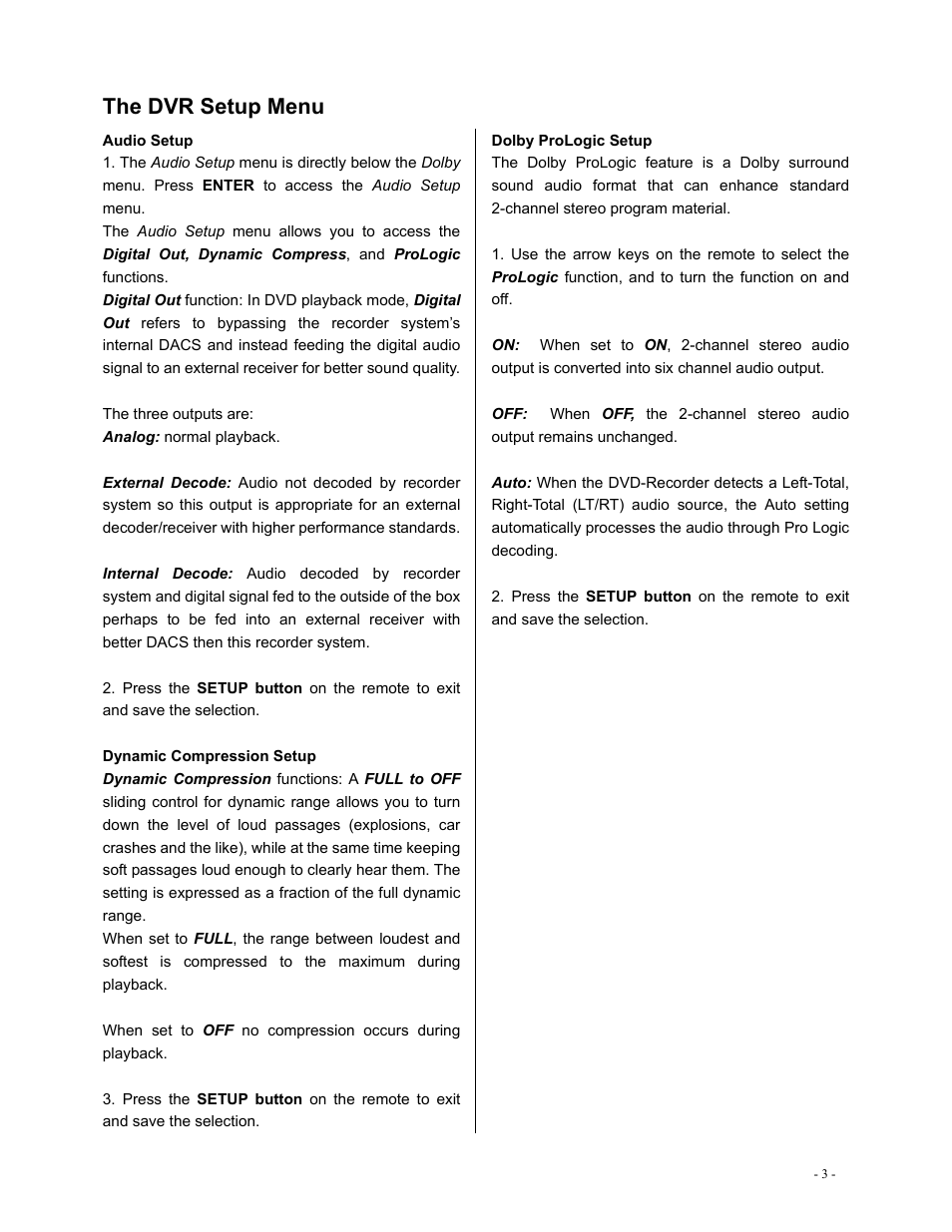 The dvr setup menu | Polaroid DVR-0800 User Manual | Page 19 / 29