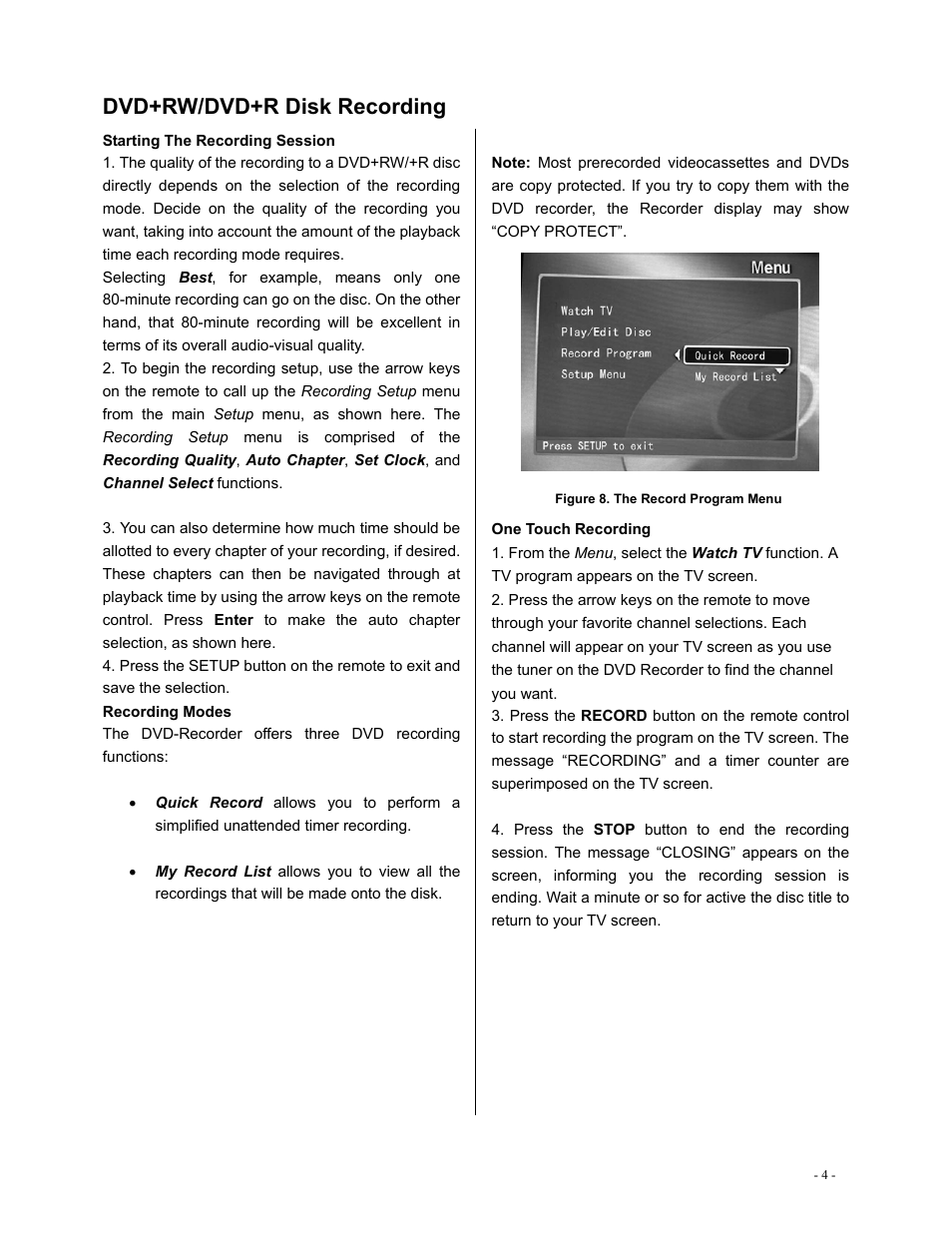 Dvd+rw/dvd+r disk recording | Polaroid DVR-0800 User Manual | Page 20 / 29