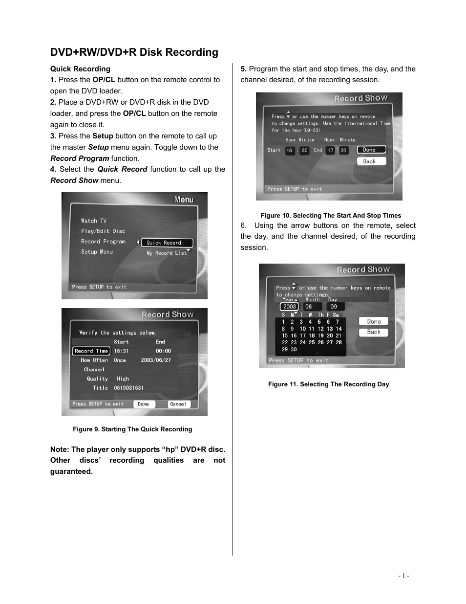 Dvd+rw/dvd+r disk recording | Polaroid DVR-0800 User Manual | Page 21 / 29