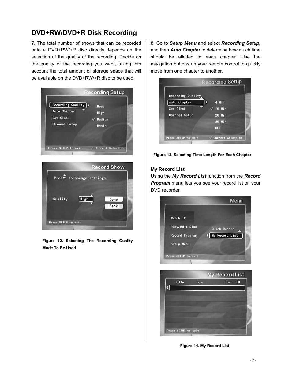 Dvd+rw/dvd+r disk recording | Polaroid DVR-0800 User Manual | Page 22 / 29