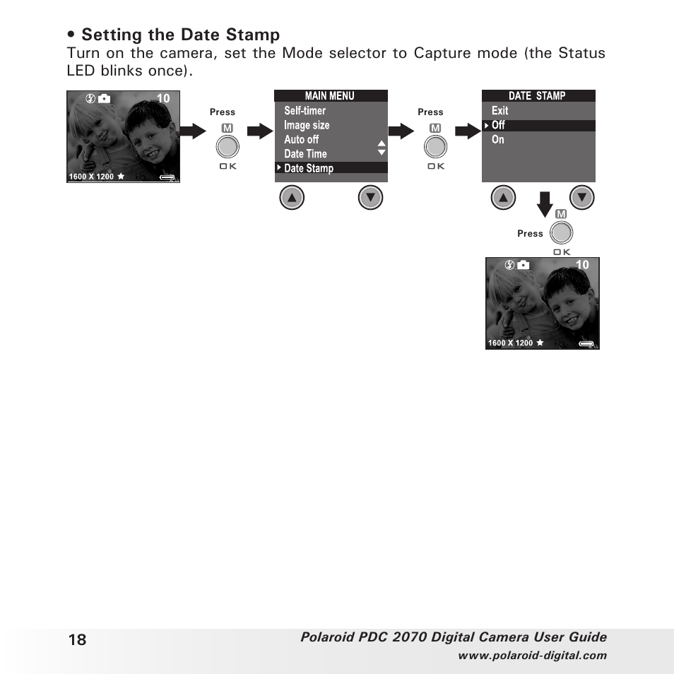 Setting the date stamp | Polaroid PhotoMAX PDC 2070 User Manual | Page 18 / 52