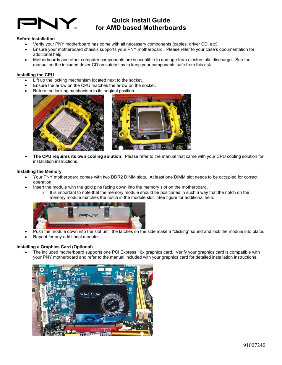 PNY 91007240 User Manual | 2 pages