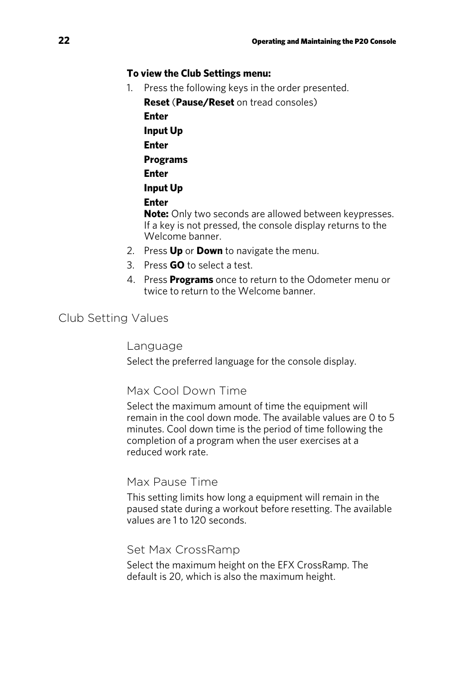 Club setting values | Precor 300753-201 User Manual | Page 24 / 96
