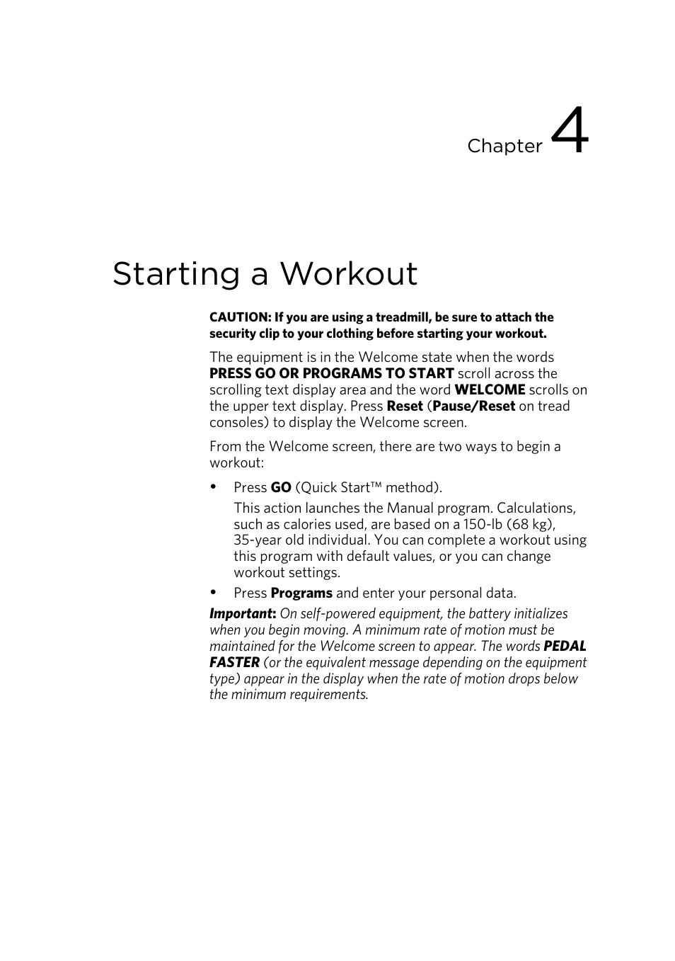 Starting a workout, Starting a preset programmed workout | Precor 300753-201 User Manual | Page 35 / 96