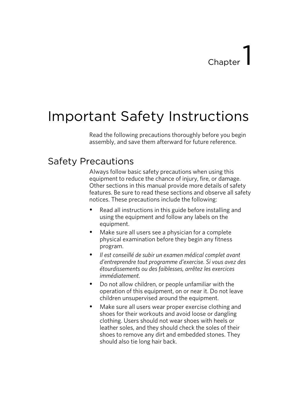 Important safety instructions, Safety precautions | Precor 300753-201 User Manual | Page 53 / 96