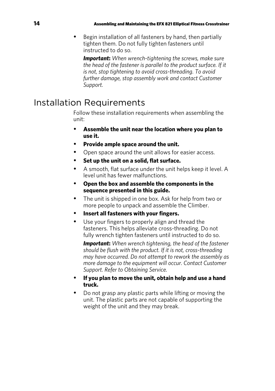 Installation requirements | Precor 300753-201 User Manual | Page 64 / 96