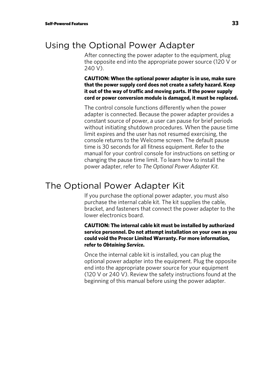 Using the optional power adapter, The optional power adapter kit | Precor 300753-201 User Manual | Page 83 / 96