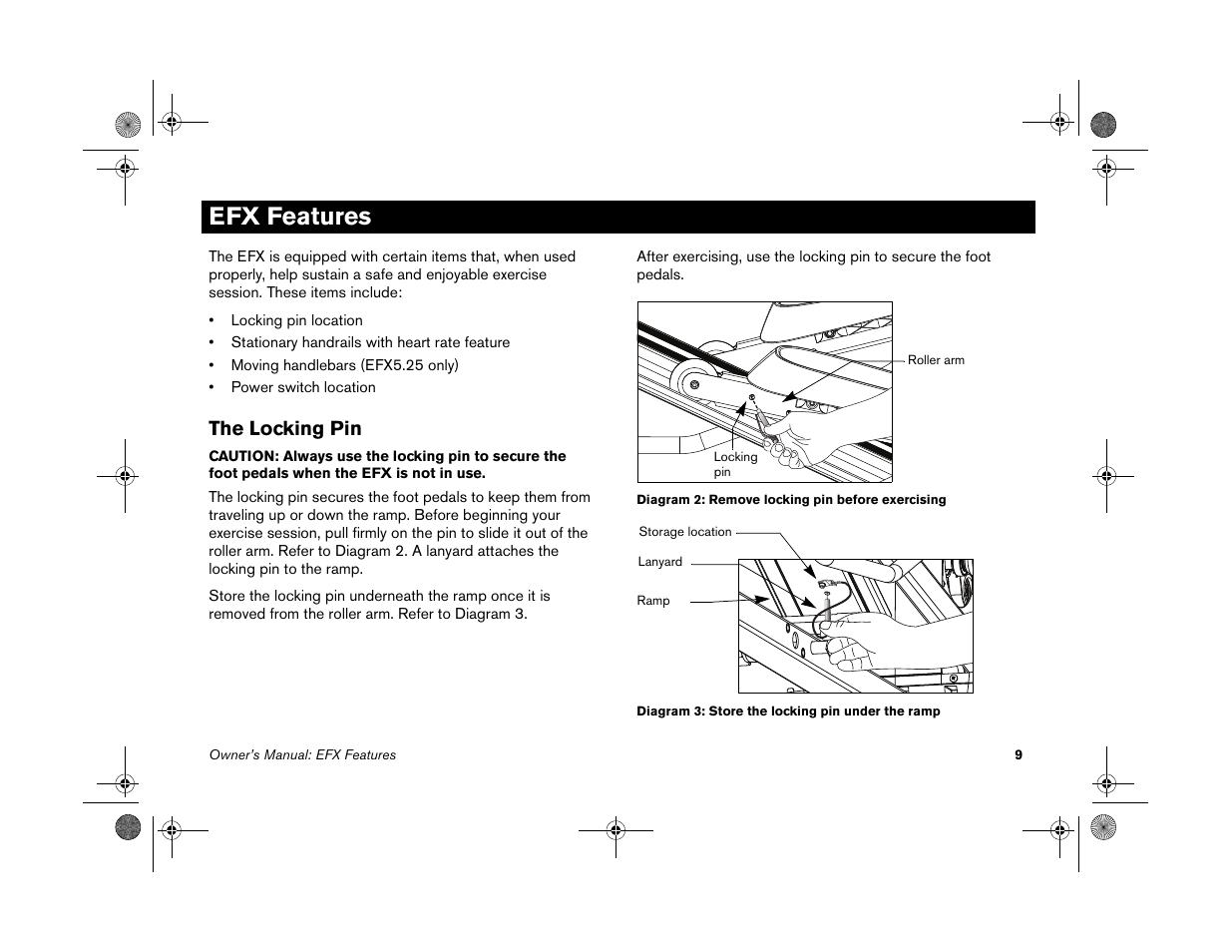 Efx features, The locking pin | Precor EFX 5.25 User Manual | Page 11 / 56