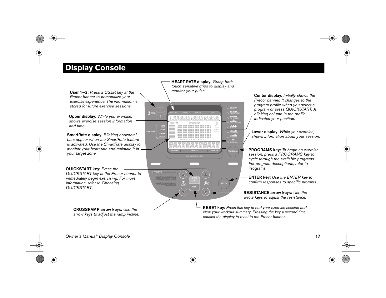 Display console, 2008 precor incorporated en, Owner’s manual: display console 17 | Precor EFX 5.25 User Manual | Page 19 / 56