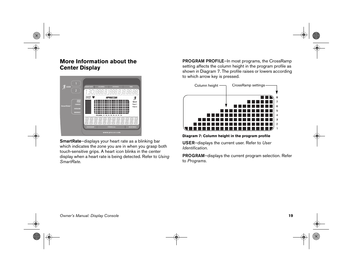More information about the center display | Precor EFX 5.25 User Manual | Page 21 / 56